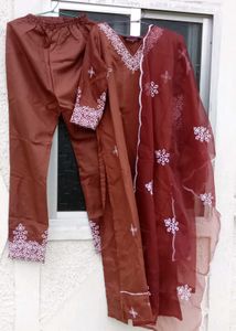 Brown Embroidered Kurta Set