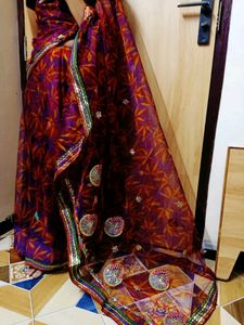 Deep Purple-wine Complete Piku Faul Net Saree...