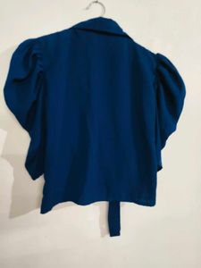 Blue Tie-Front Top