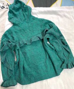 Green Ruffle Sleeve Hoodie