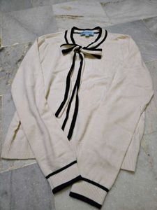 Chic Cream Bow Tie Sweater