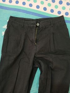 Black Cotton Straight Fit Pant (High Waist)