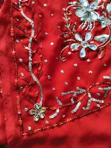 Red heavy work Saree