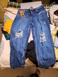 Ripped Wide Leg Jeans With Bag New