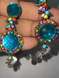 Blue Colorful Gemstone Earrings For Festival