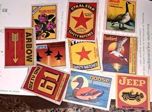 10 Vintage Indian Matchbox Labels