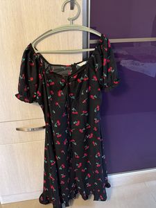 Cherry Print Ruffle Hem Dress