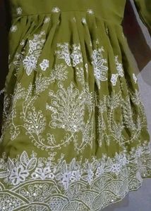 Olive Green Embroided Kurti With Garara &amp; Dupatta