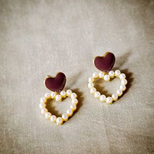 Korean Heart Pearl Earrings