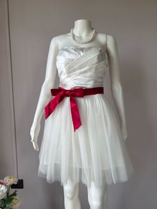 White Short Gown With Red Bow Tie