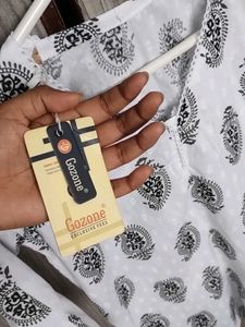 White Printed Cotton Kurti – Brand New