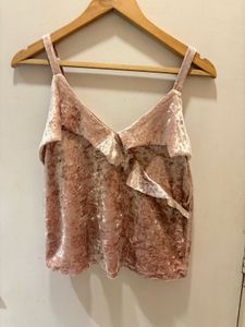 MANGO Velvet Ruffle Cami Top