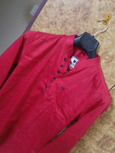 Red Cotton Short Kurta Size-S