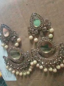 Elegant Mirror &amp; Pearl Drop Earrings