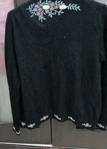 Embroidered Black Cardigan - M Size