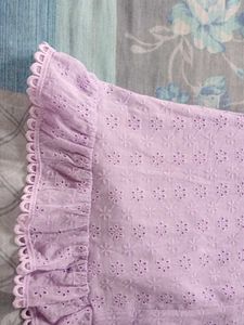Lavender Eyelet Lace-Up Mini Dress