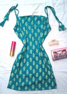 Teal Print Tie Strap Kurti 🫧