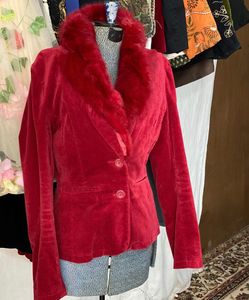 Red Faux Fur Collar Jacket🧑‍🎄❤️
