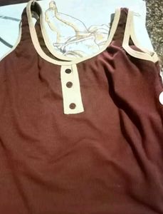 Brown Ribbed Tank Top with Buttons