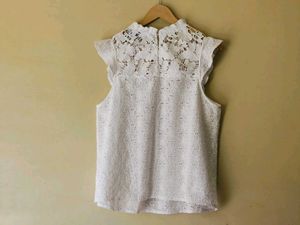 Eyelet Lace Mock Neck Top