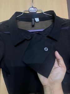 New H&amp;M Black Sheer Crop Shirt Top