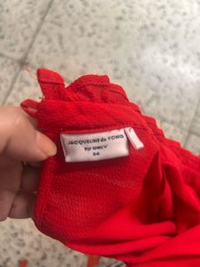 Red Ruffle Neck Top