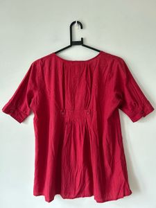 Red Peplum Casual Cotton Top