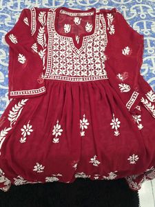 Maroon Embroidered Kurta