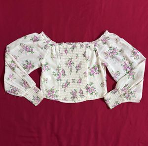 Beige Off Shoulder Floral Top