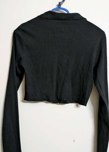 Black Long Sleeve women Crop Top