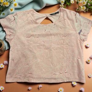 Chic Pink Lace Feather Design Top