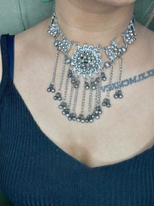 Floral Oxidized Silver Jewellery Set – Choker &amp; Ea
