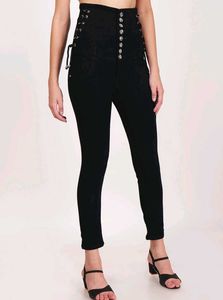 High Waisted, Lacy Black Denim Jeans