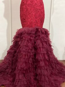 Elegant Red mermaid Ruffled Gown