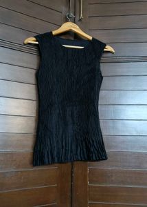 Women Black Pleated Casual Top