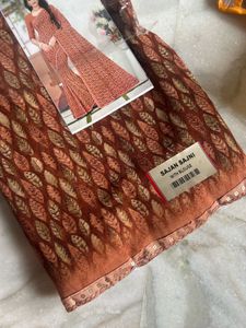 Elegant Brown Leaf Print Saree with Blouse