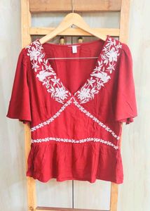 Rust Colour Embroidery Work Top Size-34