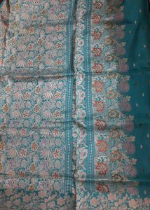Teal Floral Banarasi Silk Saree With Blouse