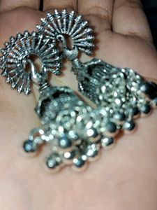 Oxidised Silver peacock Eraings