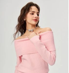 Pinterest Pink Off-Shoulder Knit Sweater Top🌸