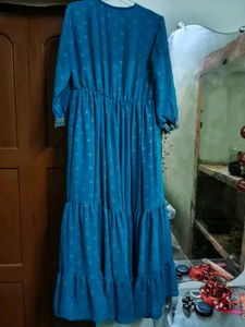 Rangriti Blue Printed Tiered Dress