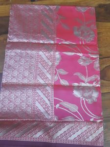 Beautiful Coral Colour Saree With Blouse -new