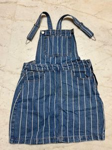 Denim Striped Pinafore Dress