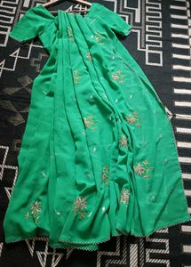 Green Embroidered Georgette Saree With Blouse