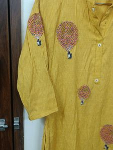 Yellow Kurta With Hot Air Balloon Design