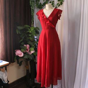 Red Harpa Long Dress With Side Zipper