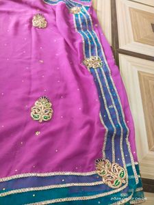 Pink &amp; Teal Embroidered Saree