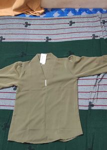 Olive Green Top With Pearl Beads Totally New.