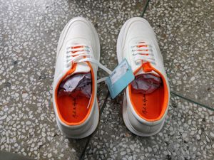White &amp; Orange Accent Sneakers
