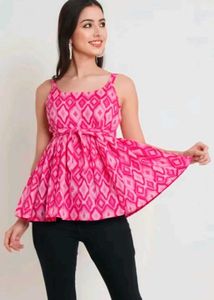 Pink Diamond Print Tie-Waist Top